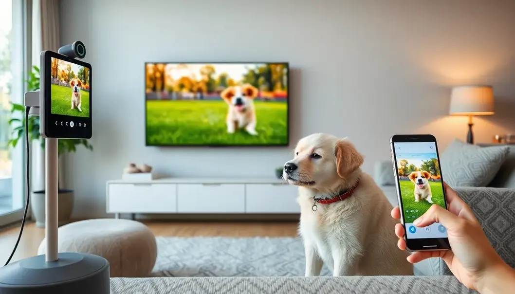 Automated feeding and hydration system for pets in a modern home setting.